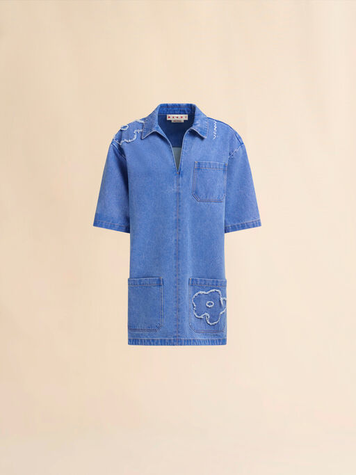 Short denim dress with patch detail - Dresses