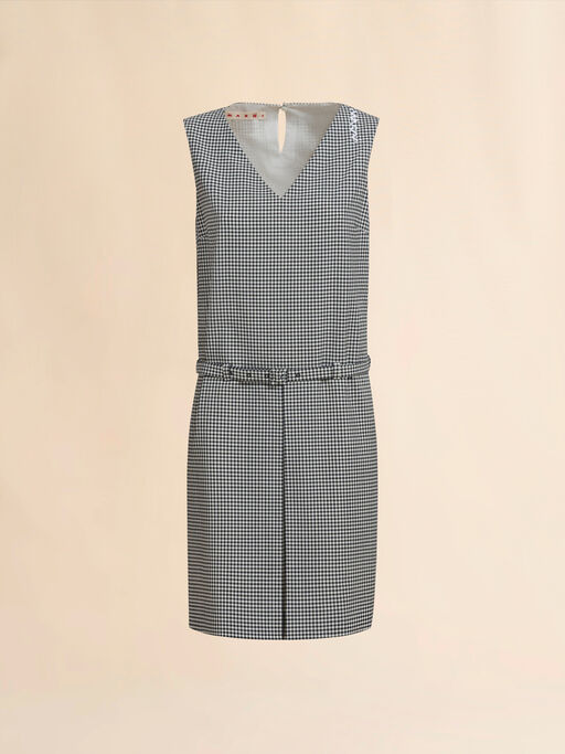 Sleeveless wool blend black and white check dress - Dresses