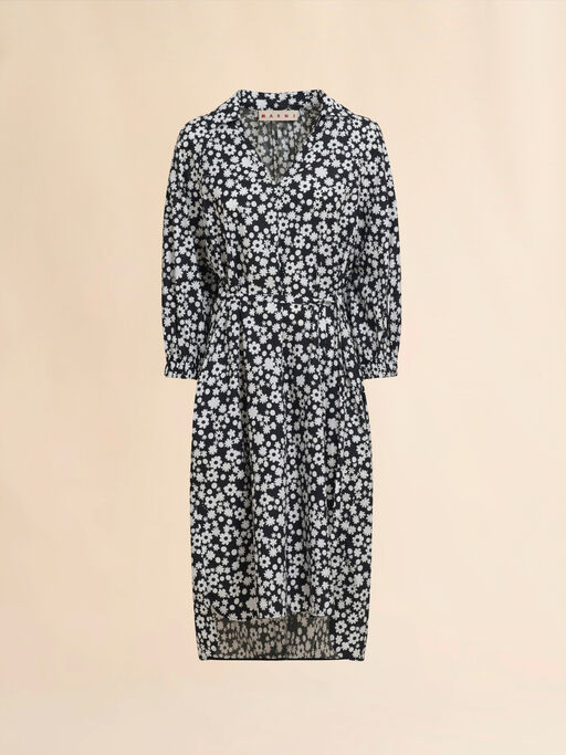 Black and white cotton poplin shirt dress with Pop Fields motif - Dresses