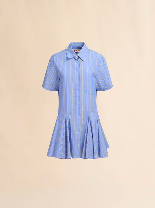 Blue cotton poplin striped shirt dress - Dresses