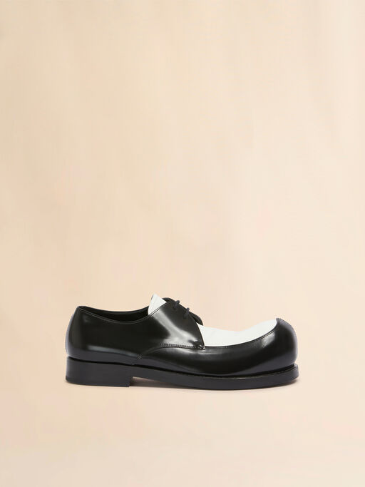 Black and white leather New Wave Derby shoe - Lace-ups