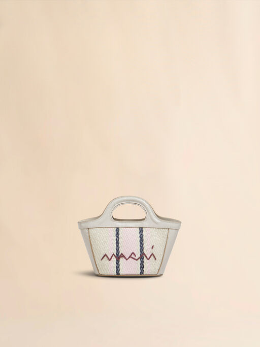 Tropicalia Micro Bag in grey leather and raffia-effect fabric - Handbags