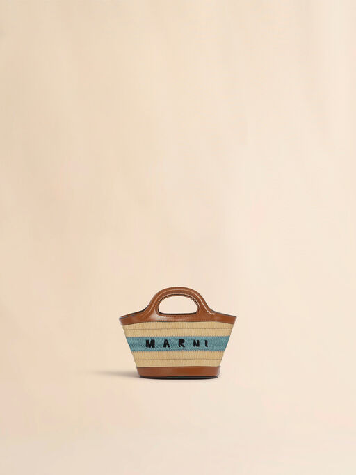 Raffia effect and blue crochet Tropicalia micro Bag - Handbags