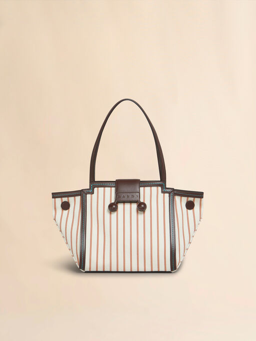 Brown leather and striped canvas Mini Riviera Bag - Handbags