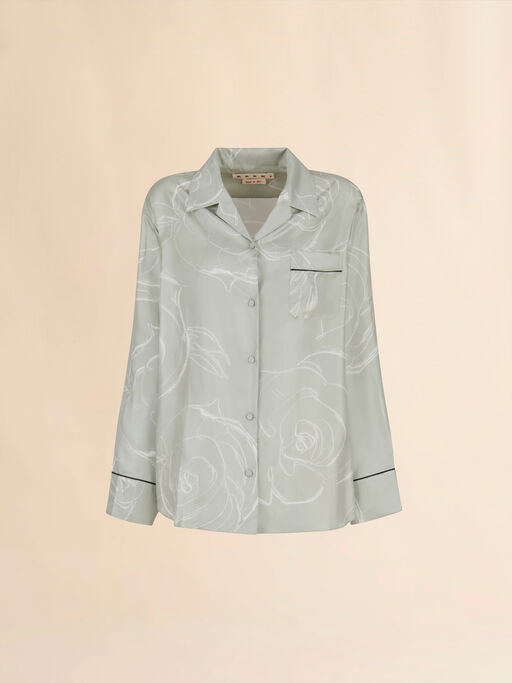 Green silk shirt with Aurora print - Shirts