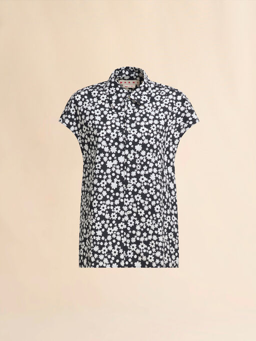 Black and white sleeveless cocoon shirt with Pop Fields motif - Shirts