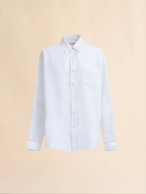 White linen shirt with openwork embroidery - Shirts