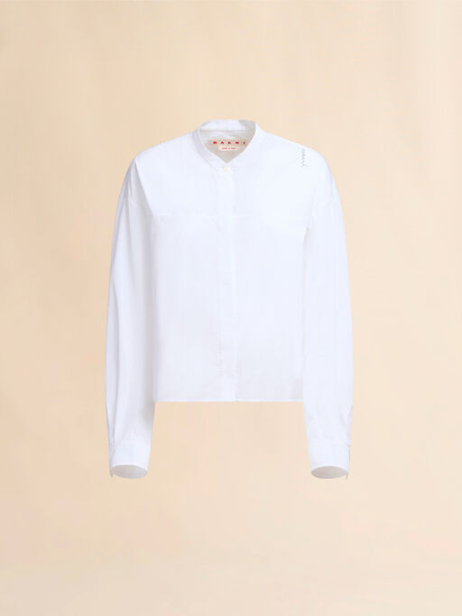 White organic cotton shirt with Mandarin collar and Marni Symbol - Shirts