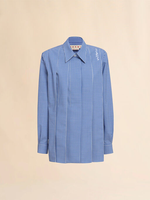 Wool blend blue and white checked shirt - Shirts
