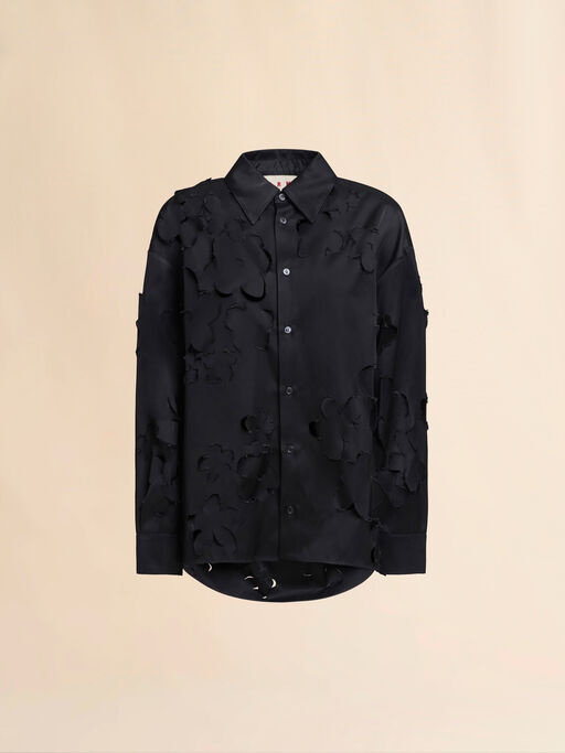 Black duchess satin shirt with cut out detail - Shirts