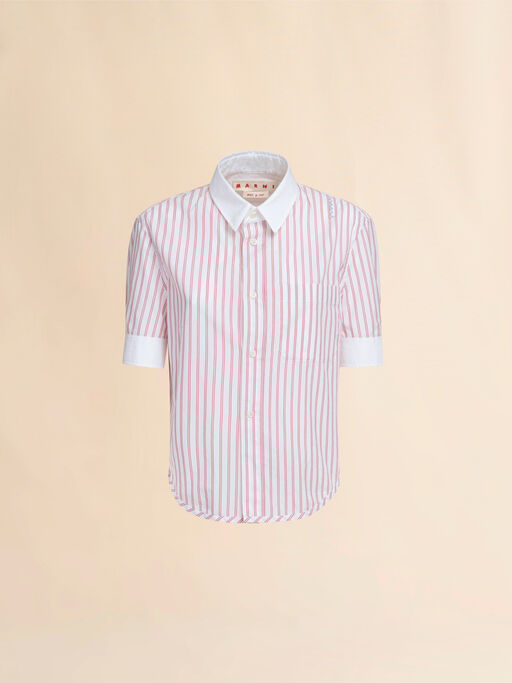 Short sleeved red and white striped cotton poplin shirt - Shirts