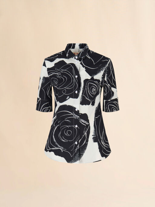 White poplin short-sleeve shirt with Cybele print - Shirts