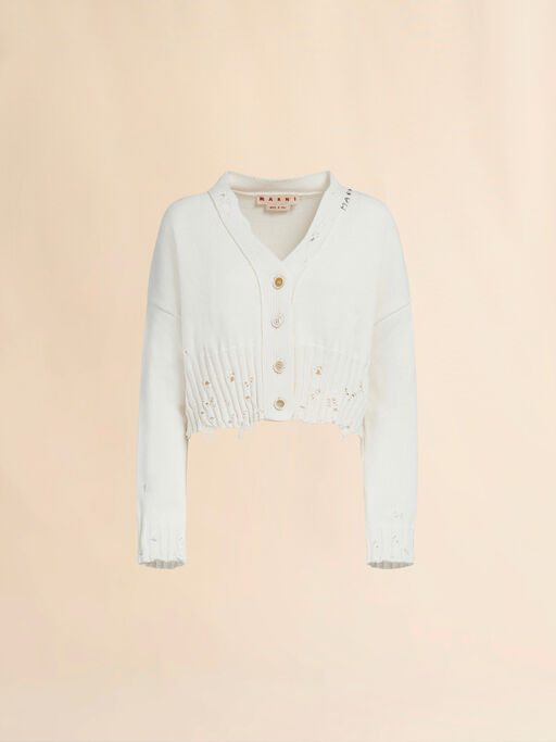 White dishevelled cotton cropped cardigan - Pullovers