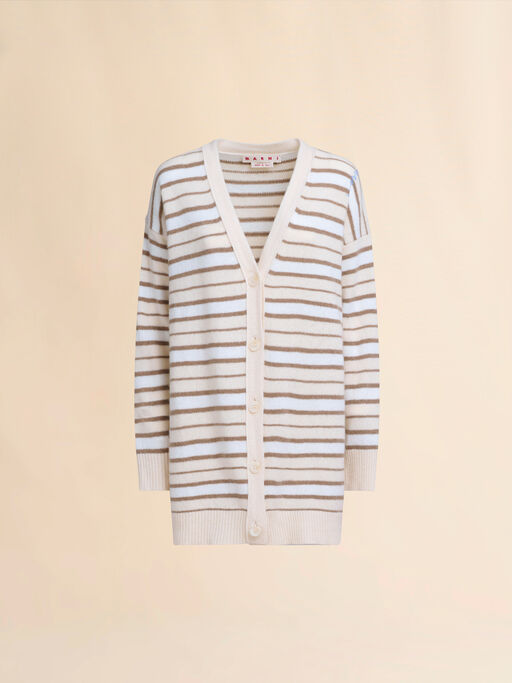 Ivory striped cashmere blend cardigan - Pullovers