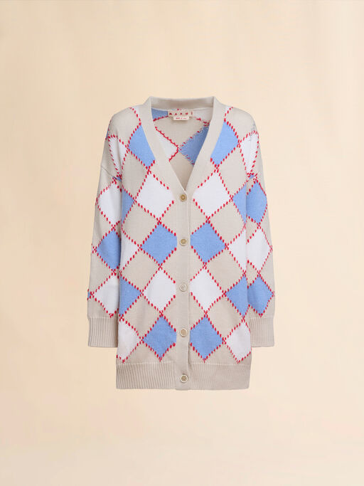 White wool argyle cardigan - Pullovers