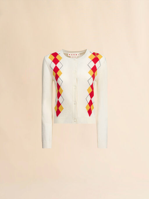 Ivory wool argyle cardigan - Pullovers