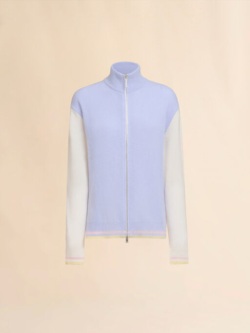 Light blue wool zip cardigan with jacquard snake - Pullovers