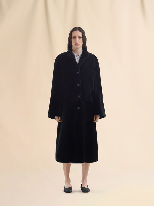 Black shaved shearling coat with padded shoulders - Coats