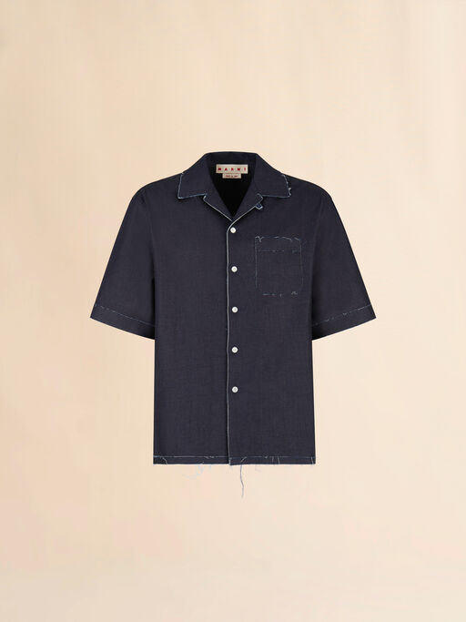 Deep blue stretch denim trompe l'oeil shirt - Shirts