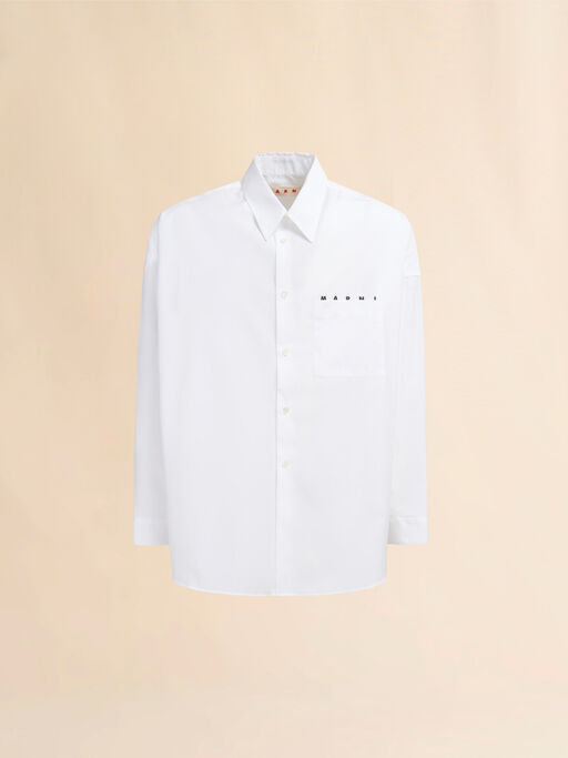 White organic poplin shirt with peeping Marni logo - Shirts