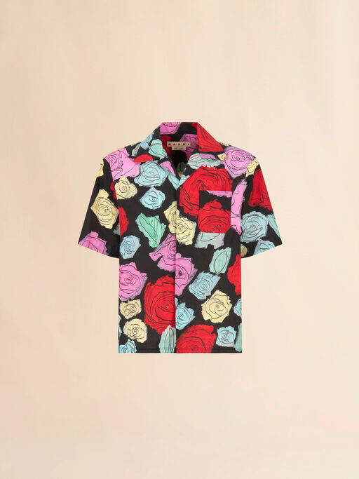 Black poplin bowling shirt with Orion print - Shirts