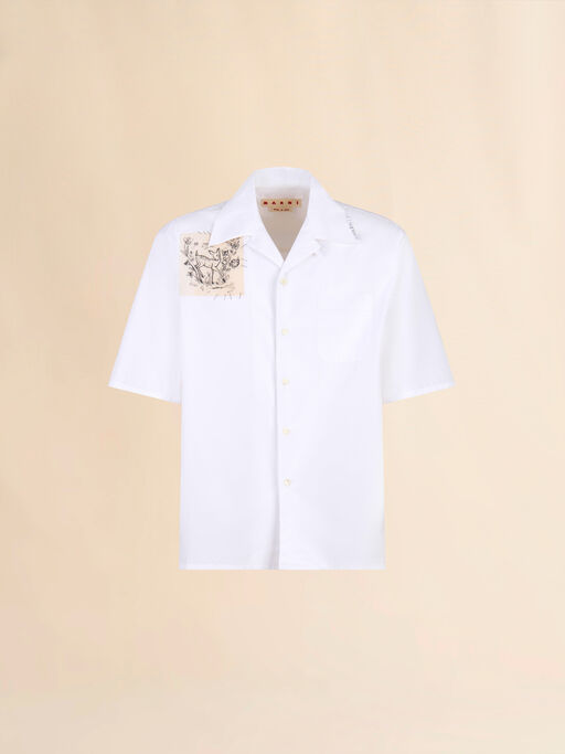 White poplin bowling shirt with fawn patch - Shirts