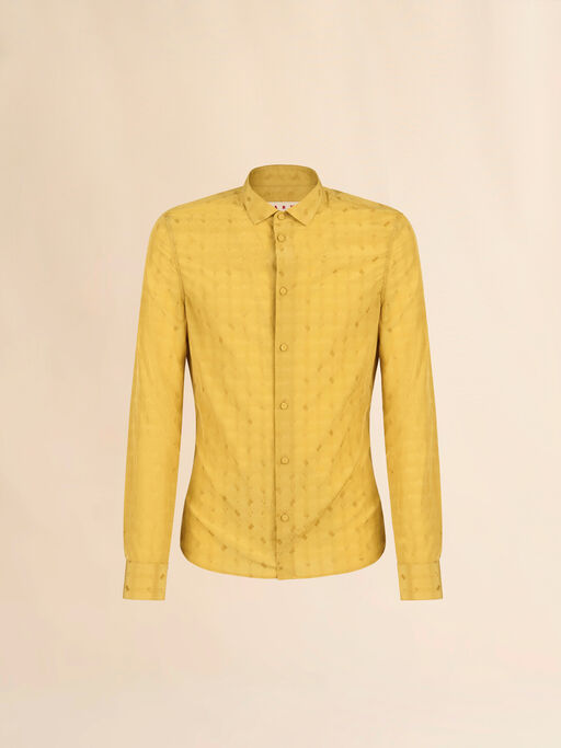 Yellow viscose slim shirt with geometric jacquard motif - Shirts