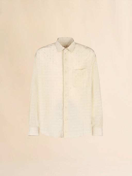 Cream viscose oversized shirt with geometric jacquard motif - Shirts