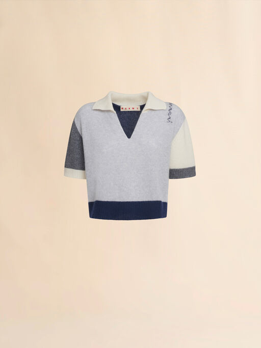 Grey cashmere colour block polo shirt with Marni Symbol - Pullovers