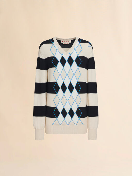 Black and white striped argyle cotton jumper - Pullovers