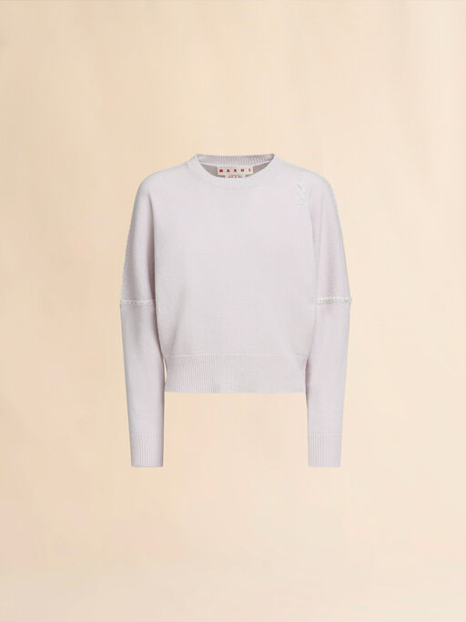 Light pink wool and cashmere crew neck jumper with Marni Symbol - Pullovers