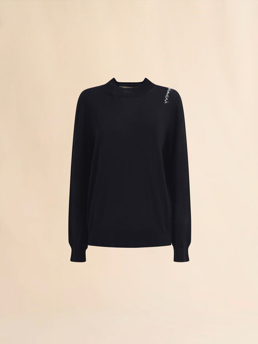 Black crew neck knitted jumper with contrasting back panel - Pullovers