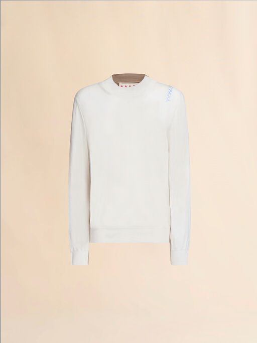 White crew neck knitted jumper with contrasting back panel - Pullovers