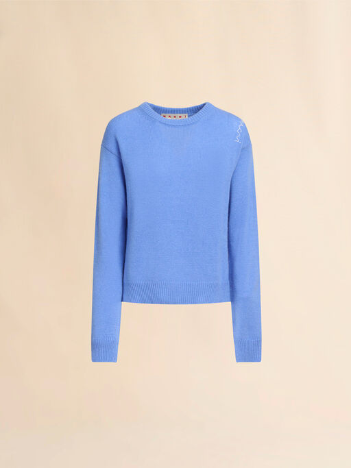 Indigo boxy cashmere jumper with Marni Symbol - Pullovers