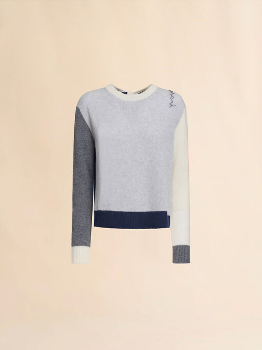 Grey colour block cashmere jumper with Marni Symbol - Pullovers