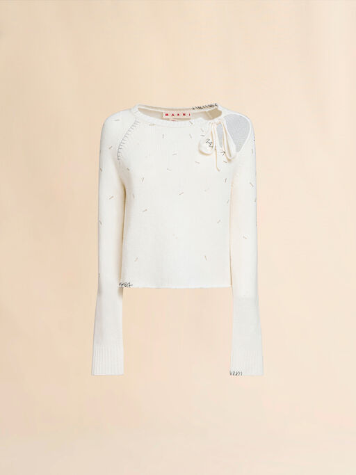 Pearl embellished wool and cashmere ivory jumper - Pullovers