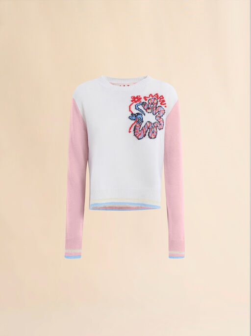 White wool jumper with jacquard snake - Pullovers