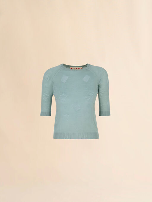 Green wool-silk knit openwork top - Pullovers