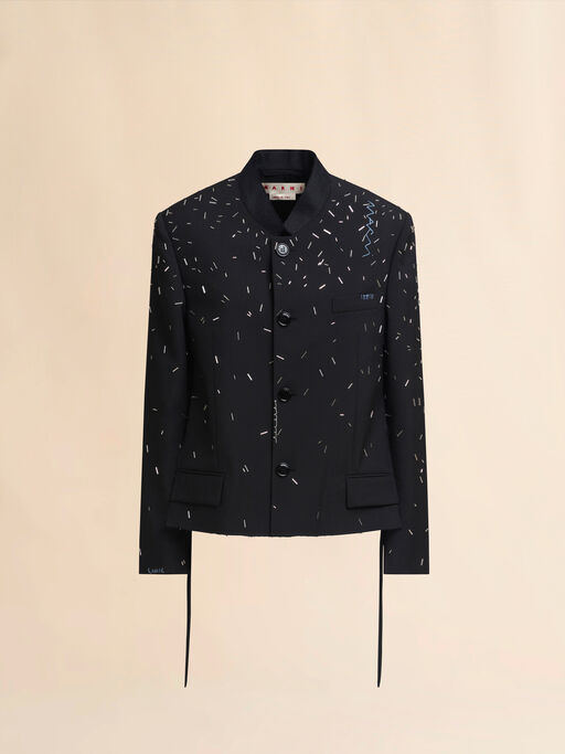 Black wool jacket with tinted pearl embellishment - Jackets