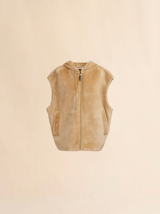 Brown shaved shearling hooded gilet - Waistcoats
