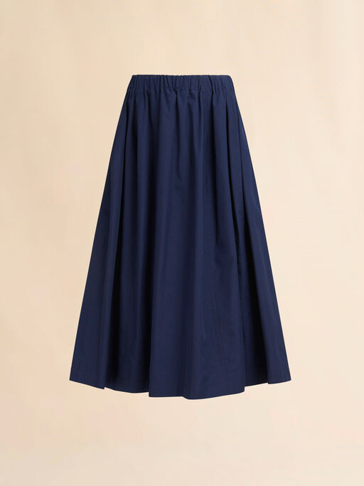 Blue organic poplin elasticated midi skirt - Skirts
