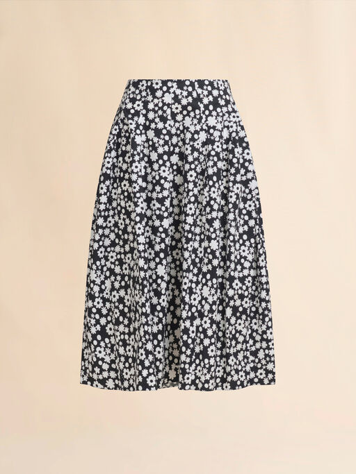Poplin midi skirt with balck and white Pop Fields motif - Skirts
