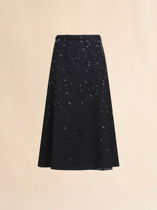 Black wool skirt with embroidered bead detail - Skirts