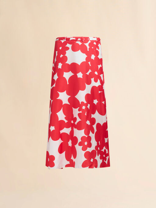 Red and white Dillies Print silk skirt - Skirts