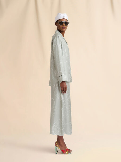 Green silk skirt with Aurora print - Skirts