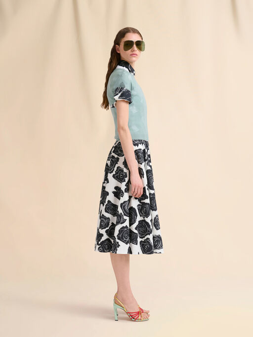 White poplin midi skirt with Luna print - Skirts