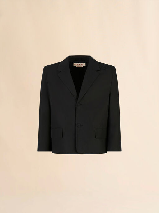Black poplin single-breasted boxy jacket - Jackets