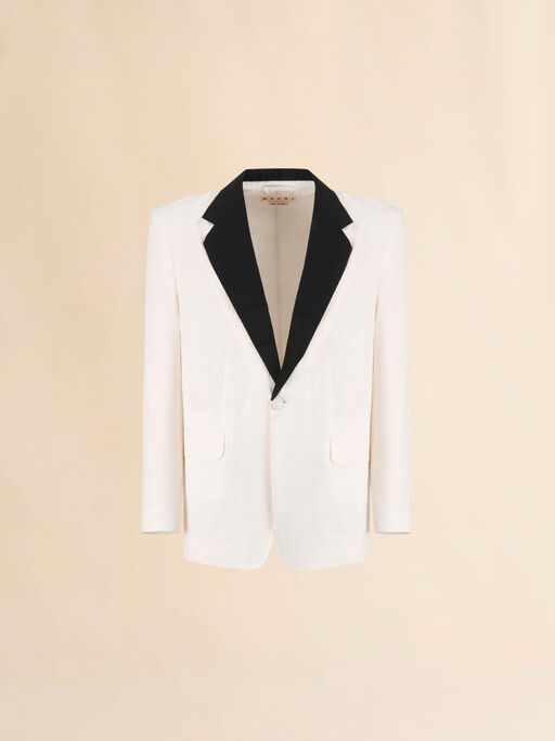 White cotton jacket with waves and drops jacquard motif - Jackets