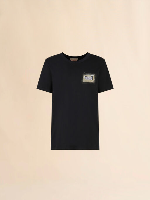 Black cotton T-shirt with small Marni collage print - Shirts