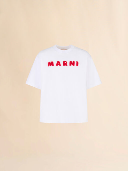 White cotton T-shirt with mohair patches - Shirts
